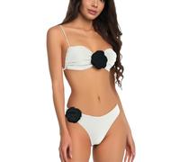 Bikini con Relleno Mujer Bikinis Mujer 2026 con Bikini Set For Women Plus Size Bathing Suit Tank Swimsuit Mid Waist Deep V Neck Wide Straps Mesh Back Braga Negro Talle Swimming (White XL)