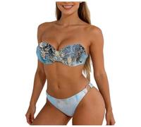 Bikini Conjunto de Bandeau Push up Traje de baño Push-up a y para Mujer (Sky Blue, XL)
