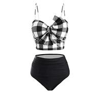 Bikini Culotte Mujer Braga Bikini Alta Reductora Conjunto de Acolchado con Up para Mujer Traje de Baño Tankini Up con A Cuadros Tankinis 2026 Reductores Sujetador (Black M)