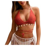 Bikini Curvy Mujer BañAdor Natacion Deportivo Ahueca hacia Fuera la cáscara del bikiní de Las Mujeres puras Tejidas a Mano Sexy Top Nuevo Traje de Tanga Bikini Bikinis Mujer 2026 Push up (Red, M)