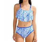 Bikini de 2 Piezas para niñas, con Volantes, Tirantes Ajustables, Traje de baño para niñas de 7 a 16 años, Secado rápido, Playa y Piscina en Verano.