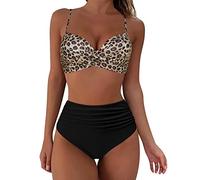 Bikini de cintura alta para mujer Traje de baño push-up sexy de dos piezas Traje de baño vintage Traje de baño de dos piezas con estampado de cintura alta fruncido retro Trajes de baño para Adiós al
