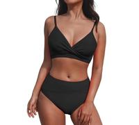 Bikini de cintura baja de dos piezas Push Up Sexy Set Bikinis acolchado traje de natación con lazo al cuello Triángulo Sexy Tanga Trajes Bikini Ganchillo Delantal desmontable, F-Negro, XXL
