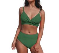 Bikini de cintura baja de dos piezas Push Up Sexy Set Bikinis acolchado traje de natación con lazo al cuello Triángulo Sexy Tanga Trajes Bikini Ganchillo Delantal desmontable, F-verde, XL