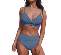 Bikini de cintura baja de dos piezas Push Up Sexy Set Bikinis acolchado traje de natación con lazo al cuello Triángulo Sexy Tanga Trajes Bikini Ganchillo Delantal desmontable, F-Blue, S
