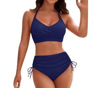 Bikini de cintura baja de dos piezas Push Up Sexy Set Bikinis acolchado traje de natación con lazo al cuello Triángulo Sexy Tanga Disfraces Traje de cintura alta brasileña Volante, Blu-c., L