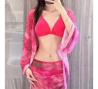 Bikini de cuatro piezas, traje de baño dividido para mujer, estilo puro deseo, para playa, natación, vacaciones (M rosa rosa)