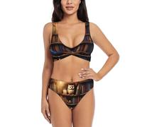 Bikini de Dos Piezas con Cuello Halter y diseño de librería mágica para Mujer, con Top en Forma de U.
