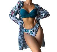 Bikini de mujer de cintura alta 2023 sexy 3 piezas bikini conjunto cubre traje de baño para mujer manga larga push up traje de baño traje de baño traje de baño para mujer M371, c, XL
