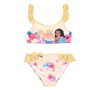 Bikini de princesas Disney para niñas con volantes y adornos florales, amarillo, 4 años