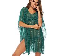 Bikini de punto cubrir hasta la playa poncho vestido de playa para las mujeres verano pareos encaje suelto protección solar camisa verde-talla única