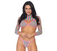Bikini de rejilla de arco ris de 3 piezas Leg Avenue en color multicolor