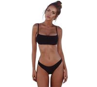 Bikini Deportivo de Dos Piezas para Mujer, Negro, Traje de Baño con Top Tipo Bandeau y Braguita de Talle Bajo