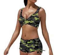 Bikini Deportivo Mujer Bikinis Mujer Braga Alta Bañador Dos Piezas Camuflaje Surf Señora Conjunto Bikini Talle Alto Bañadores Deportivos Mujer Natacion Trajes de Baño Mujer Tallas Grandes Verde M