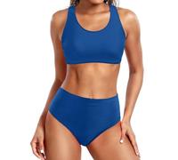 Bikini Deportivo Mujer Braga Alta Conjunto Verano Conjunto de Traje de baño Bikini Interior Triangular Casual Color sólido para Mujer Tallas Grandes Bandeau Bikinis 2026 (Blue, L)