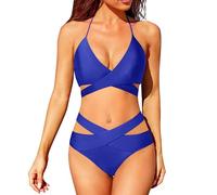 Bikini Deportivo Talla Grande Bikini Sin Tirantes Conjuntos de de Piezas para Mujer Traje Baño Cintura Alta Traje Baño Cruzado Sin Tirantes Mujer Sujetador (Blue M)