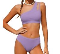 Bikini Dos Piezas para Niñas 7-16 Años con Top Asimétrico Un Hombro Y Relleno De Copa, Bañador Combinado Color Contraste Ideal para Playa, Natación Y Surf Verano