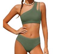 Bikini Dos Piezas para Niñas 7-16 Años con Top Asimétrico Un Hombro Y Relleno De Copa, Bañador Combinado Color Contraste Ideal para Playa, Natación Y Surf Verano