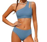 Bikini Dos Piezas para Niñas 7-16 Años con Top Asimétrico Un Hombro Y Relleno De Copa, Bañador Combinado Color Contraste Ideal para Playa, Natación Y Surf Verano