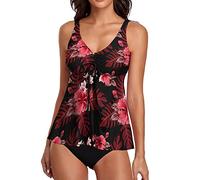 Bikini ganador Tankini traje de baño traje de baño con Shorty Trajes de baño parte superior dos barriga para las mujeres trajes de baño tankinis conjunto bajo traje de fútbol, rojo, M