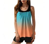 Bikini Menstrual Mujer Baño, Tankini De Dos Piezas con Volantes para Mujer Elegante Traje De Bañoverano con Top Estampado Degradado Y Shortsbaño Trajebañocintura Alta Conjuntoropaplaya Fluido