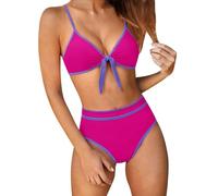 Bikini Mujer 2 Pieces, Bikini Sexy Top Bikini Triángulo De Cintura Alta De Colores Contrastes Con Enlaces Y Traje De Baño Tankini De Dos Piezas Ajustable