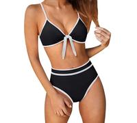 Bikini Mujer 2 Pieces, Bikini Sexy Top Bikini Triángulo De Cintura Alta De Colores Contrastes Con Enlaces Y Traje De Baño Tankini De Dos Piezas Ajustable