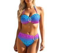 Bikini Mujer 3 Pieces, Bikini Mujer Traje De Baño De Dos Piezas Top Tankini Con Cuello En V Y Medias De Bikini De Talle Alto Impreso Animal Gradiente Traje De Playa De Verano
