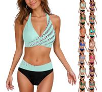 Bikini Mujer Barriga Reductor Traje De Baño Mujer 2 Piezas Push Up Conjuntos De Bikinis Cintura Alta Playa con Triángulo Ropa De Baño Verano Vacación Vientre Plano Bañadores Sexy Deportivo Swimwear