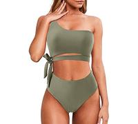 Bikini Mujer Bikinis Mujer 2026 Braga Alta Conjunto de Bikini Sexy de Un Hombro para Traje Baño Up Piezas Traje Baño Cintura Alta Bikinis con Bañador (Green L)