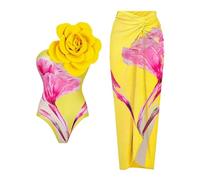 Bikini Mujer Braga Alta BañAdor Talla Grande Traje de baño de Comercio Exterior Flores Grandes Flacas para Mujer, Conjunto Traje baño Falda Bikini Push up con Relleno BañAdores (YE2, S)