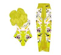 Bikini Mujer Braga Alta BañAdor Talla Grande Traje de baño de Comercio Exterior Flores Grandes Flacas para Mujer, Conjunto Traje baño Falda Bikini Push up con Relleno BañAdores (YE1, L)