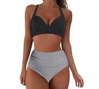 Bikini Mujer Braga Alta Bikinis Mujer Reductores Bikini Sexy A La para Traje de Baño Dividido de Secado Rápido con Estampado Traje Baño Piezas Bikinis 2026 (Grey L)