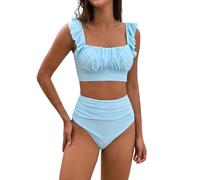 Bikini Mujer Braga Alta Tankinis Tallas Grandes Women's Flanged Bikini Set with Breast Without Brackets Conjuntos Mujer Verano Bikinis 2026 BrasileñO (Blue, L)