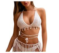 Bikini Mujer BrasileñO Talla Grande Deportivo Ahueca hacia Fuera el Traje de baño de Top Sexy Nueva Concha Bikini Mujer Tejido a Mano Trajes baño Ropa Bikinis Tallas Grandes (White, S)