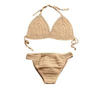 Bikini Mujer con Relleno Y Bikini Mujer Relleno Traje de Baño con Nueva Cáscara de La Las Mujeres Huecas Tejidas A Mano Trajes Baño Bikinis 2026 Braga Alta Biquinis (Khaki S)