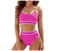 Bikini Mujer con Relleno Y Push Up,Conjuntos De Bikini De Cintura Alta para Mujer Traje De BañO Deportivo De Dos Piezas Bloque De Color Trajes De BañO De Corte