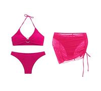 Bikini Mujer con Relleno Y Push Up,Traje De BañO De 3 Piezas para Mujer Conjunto De Bikini con Anillo Y Falda para Cubrir