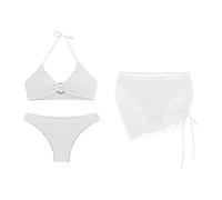 Bikini Mujer con Relleno Y Push Up,Traje De BañO De 3 Piezas para Mujer Conjunto De Bikini con Anillo Y Falda para Cubrir