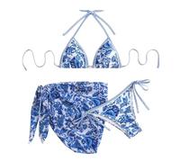 Bikini Mujer, Conjunto De Traje De BañO Tankini con Cuello Y Estampado Floral para Mujer Bikini Sexy Sin Espalda para Playa Piscina Fiesta Verano Y Primavera