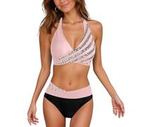 Bikini Mujer Cuello En V Estampado - Bañador Mujer Bikinis Classic Moda, Traje De Baño De Dos Piezas Cómodos Sexy Swimwear Fiesta En La Piscina Surf Rosa S