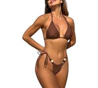 Bikini Mujer de Baño 2 Piezas Sexy Pantalones De Baño Traje De Baño para Sexy Monocromo Cuello Halter Conjunto Bikini Mujer