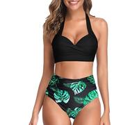 Bikini Mujer Dos Piezas Reductor Bañador Triangular Moda Talla Grande Bañadores Conjuntos Push Up Verano Cuello en V Traje de Baño Brasileño Curvy Braga Alta Estampado Bikinis Halter Sexy Playa