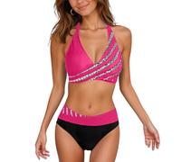 Bikini Mujer Estampado Cuello En V - Ropa Mujer Verano Bikini Chic Viaje, Trajes De Baño De Dos Piezas Exquisito Cómodos Swimsuit Women Vacaciones Playa Verano Rosa Fuerte XXL
