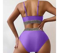 Bikini Mujer Negro Parte de Abajo Bikini Mujer Set For Women Plus Size Bathing Suit Tank Swimsuit Mid Waist Deep V Neck Wide Straps Mesh Back Talla Grande Braga Alta (Purple M)