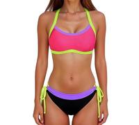 Bikini Mujer Parte De Arriba Bañadores Vintage Conjunto De Bikini Cintura Alta para Mujer Traje Baño Piezas Bañador Corte Alto Que Estiliza Traje Baño Talla Grande (Pink M)