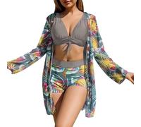 Bikini Mujer Pecho Grande Swimming Costume Women Traje de Baño de 3 Conjuntos Traje Baño Estiramiento con Estampado Y Cubierta Bañador Embarazada Braga Bikini Brasileño Mujer (Grey XL)