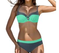 Bikini Mujer Push Up con Relleno 2025 Traje de Baño Sujetador con Aros Biquini con Tirantes Delgados Ajustables Bikinis Color Block Fruncido Transpirable con Diamantes Ropa Playa Piscina