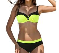 Bikini Mujer Push Up con Relleno 2025 Traje de Baño Sujetador con Aros Biquini con Tirantes Delgados Ajustables Bikinis Color Block Fruncido Transpirable con Diamantes Ropa Playa Piscina