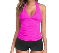 Bikini Mujer Reductor Baniador Mujer Talla Grande Trajes de Baño Integrados para Traje de Baño Deportivo Trajes Talla Grande Vestido Bikini Negro Parte Arriba (Hot Pink XXL)